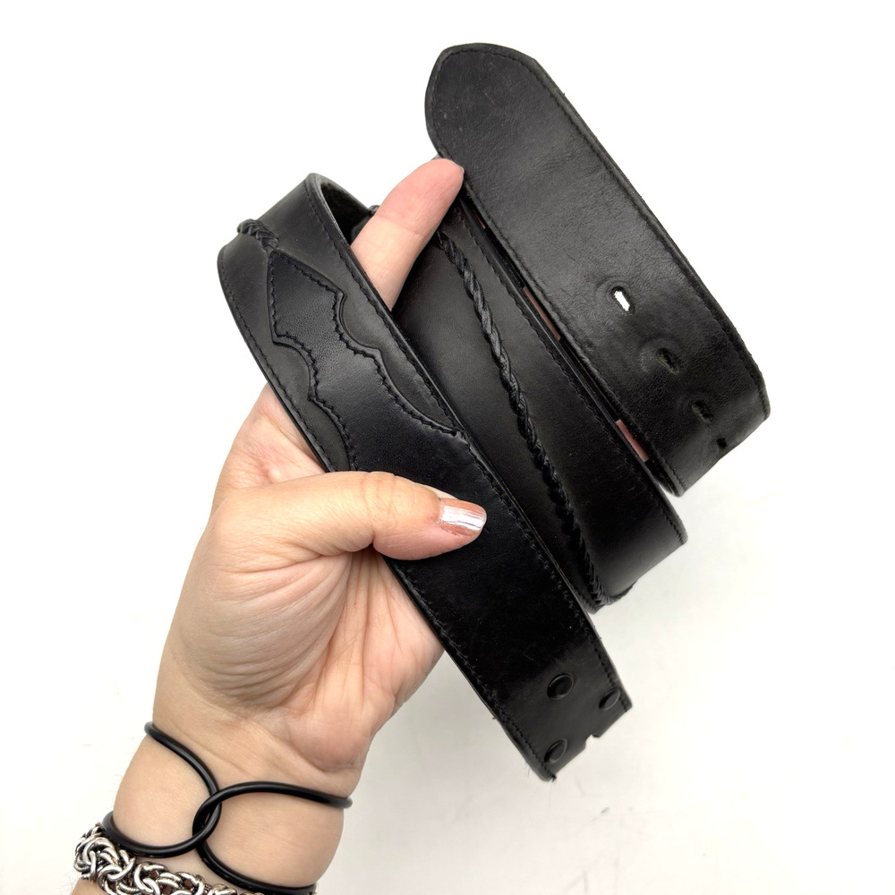 Vintage 90s Black Genuine Leather Woven Accent Western Belt 33-37" -No Buckle